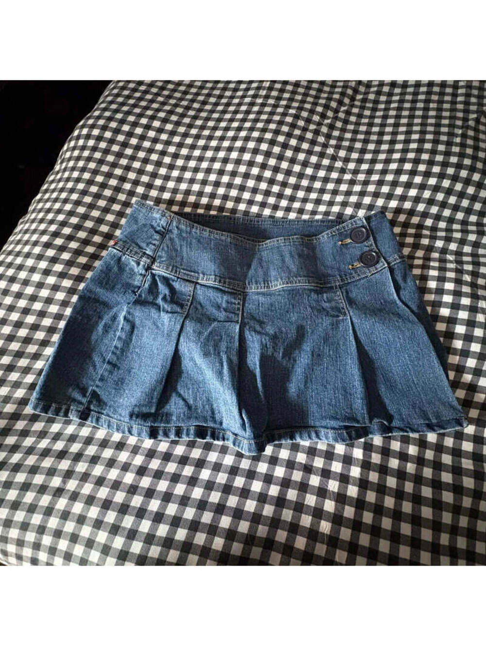 vintage y2k coquette pleated denim mini skirt